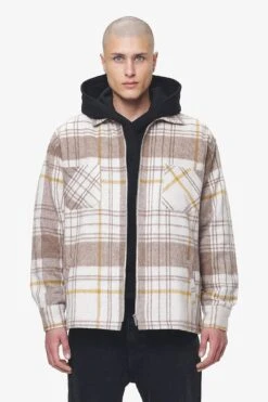 Bale Embroidery Heavy Flannel Zip Shirt Cream Wood