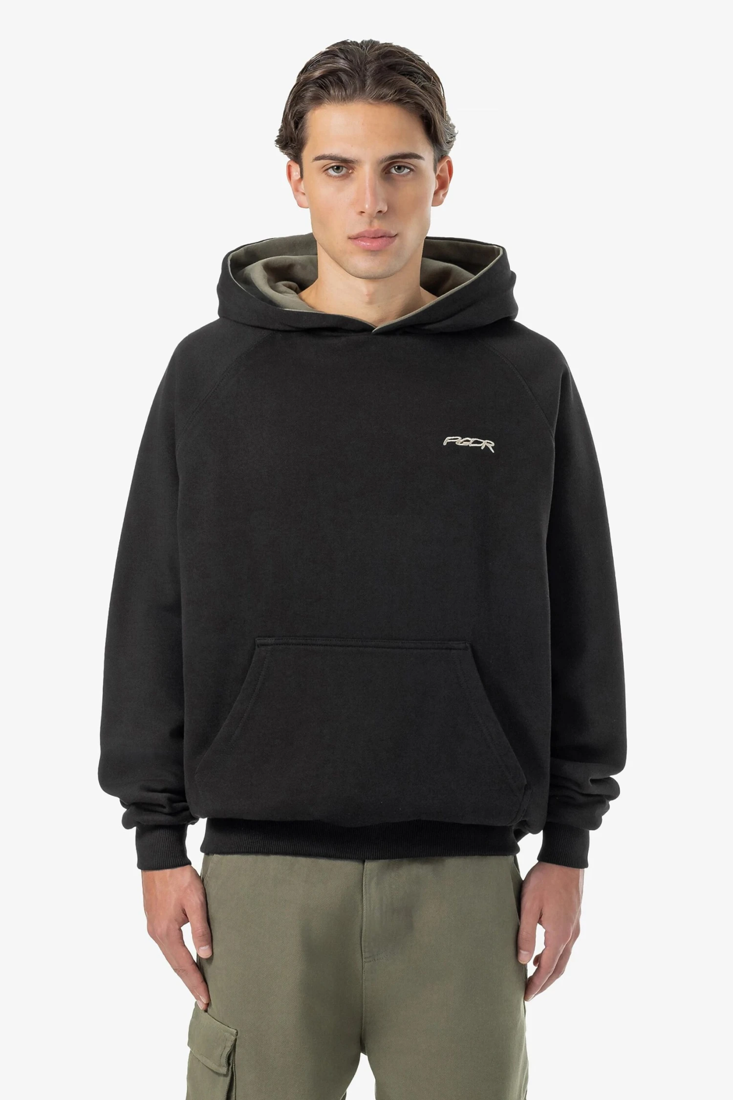 Moolt Reversible Boxy Double Layer Hoodie Washed Black Faded Olive 1 Moolt Reversible Boxy Double Layer Hoodie Washed Black Faded Olive