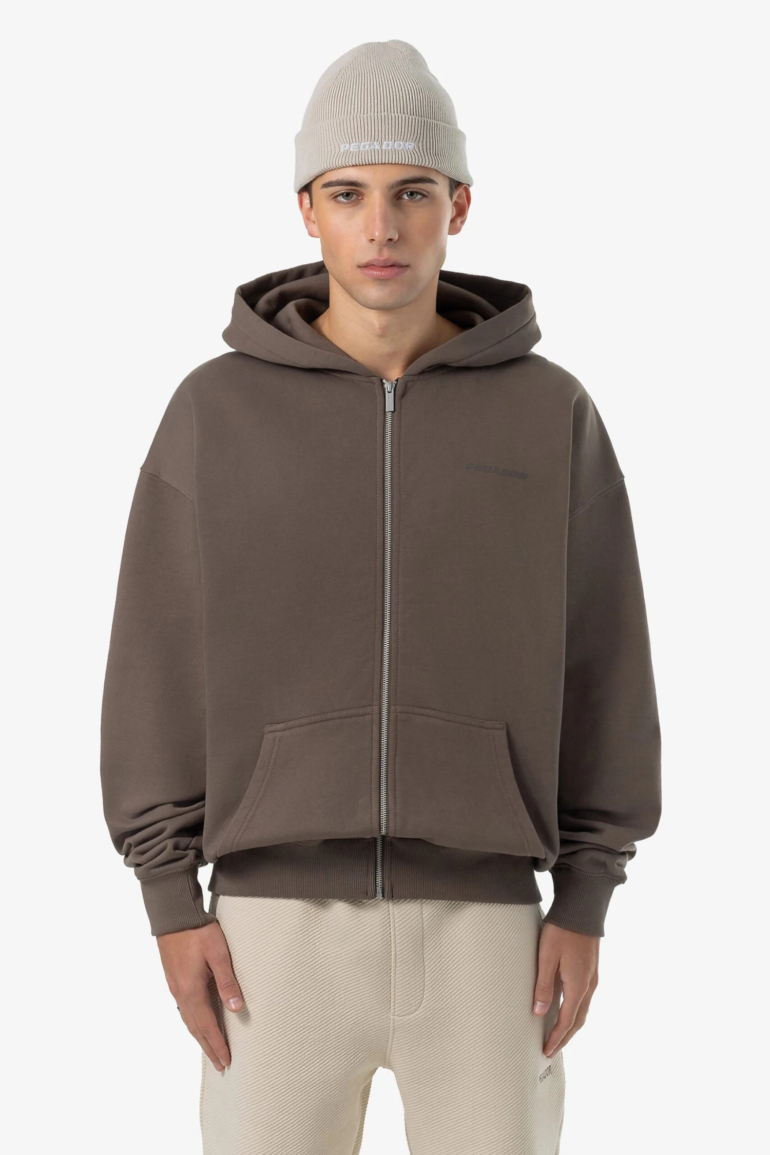 Colne Logo Oversized Sweat Jacket Washed Dust Brown 3 Colne Logo Oversized Sweat Jacket Washed Dust Brown - Image 3