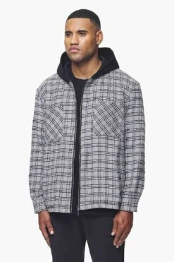 Fontana Hooded Hairy Zip Flannel Jacket Grey Black -Pegador Sale Store 2 PGDR BLACKFRIDAY 2023 MENS19709