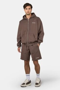 Logo Heavy Sweat Shorts Washed Cozy Brown White -Pegador Sale Store PGDR 1171 576 004 LOGO OVERSIZED SWEAT JACKET WASHED COZY BROWN WHITE 2070