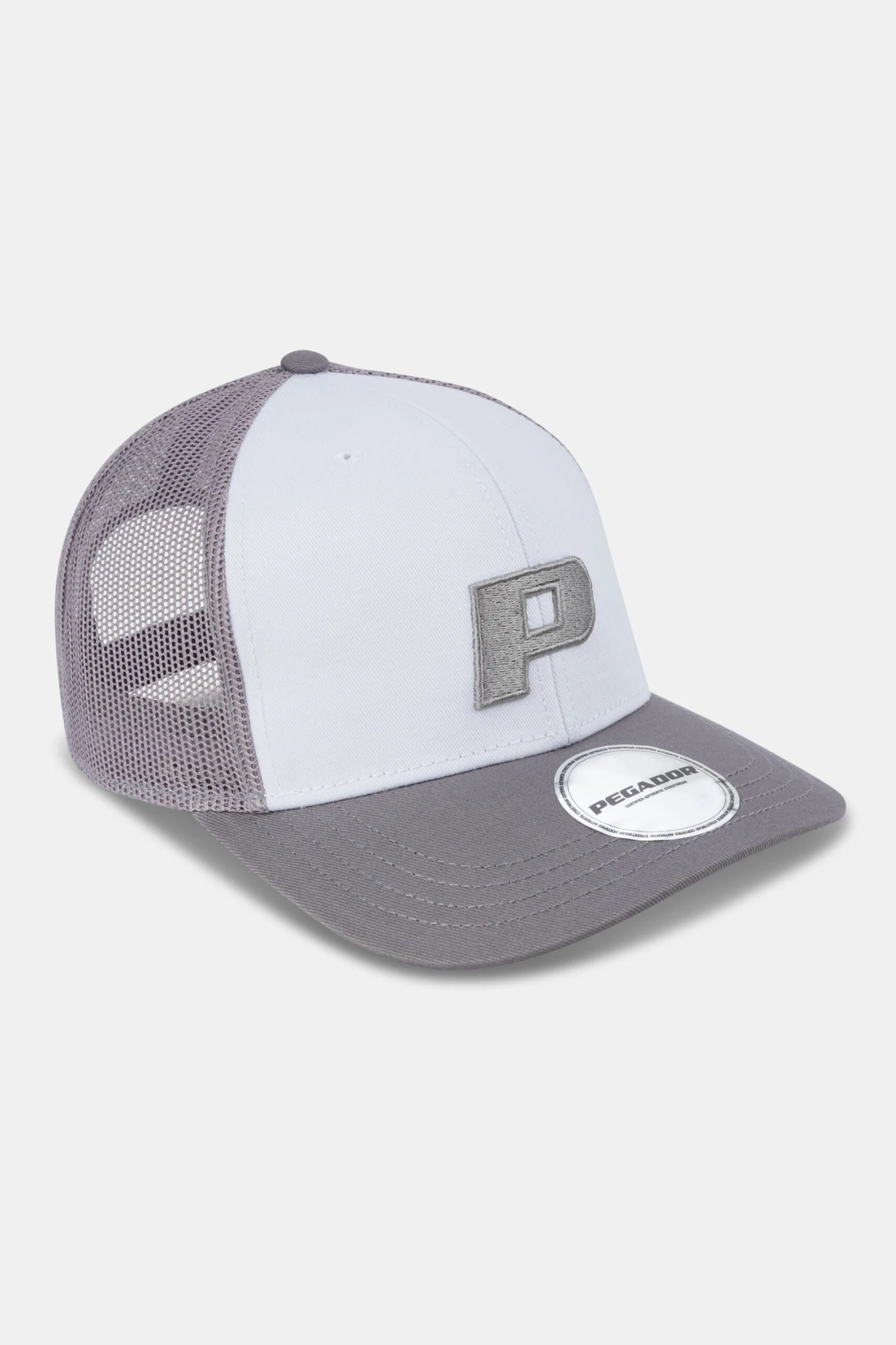 Pegador P Logo Baseball Trucker Cap White Cool Grey 1 Pegador P Logo Baseball Trucker Cap White Cool Grey
