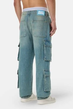 Romain Wide Denim Cargo Pants Washed Vintage Blue -Pegador Sale Store PGDR 3706 230 Romain Wide Denim Cargo Pants Washed Vintage Blue 1755