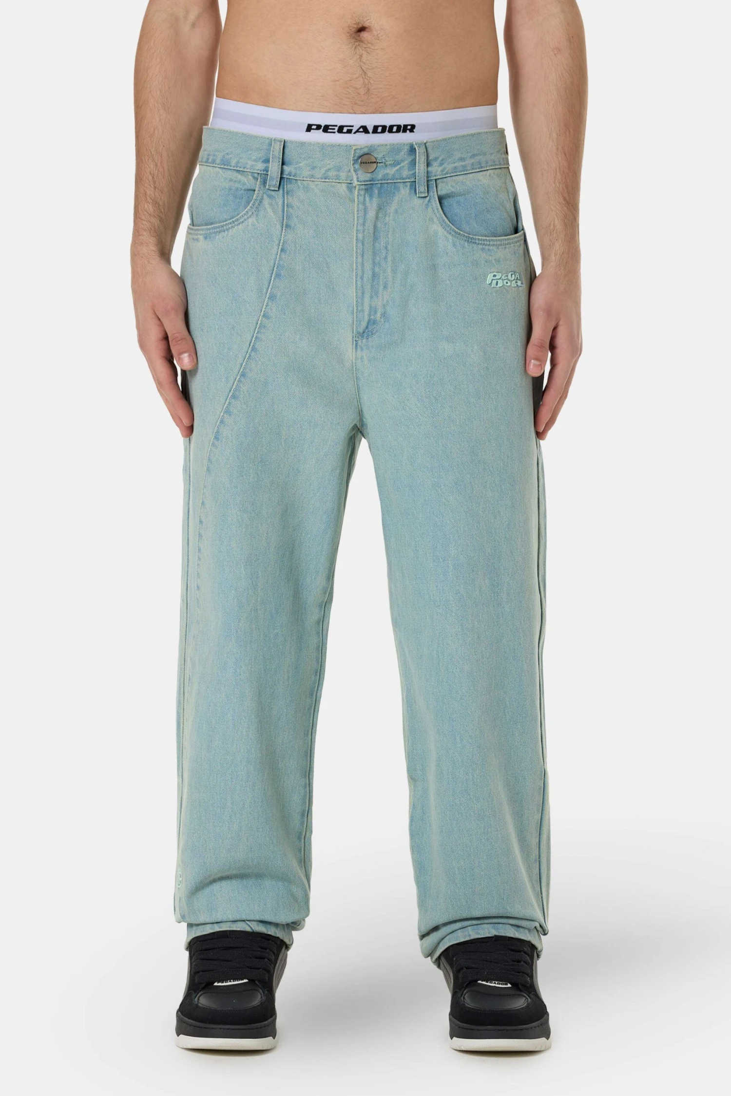 Waco Wide Baggy Jeans Sand Washed Blue 1 Waco Wide Baggy Jeans Sand Washed Blue