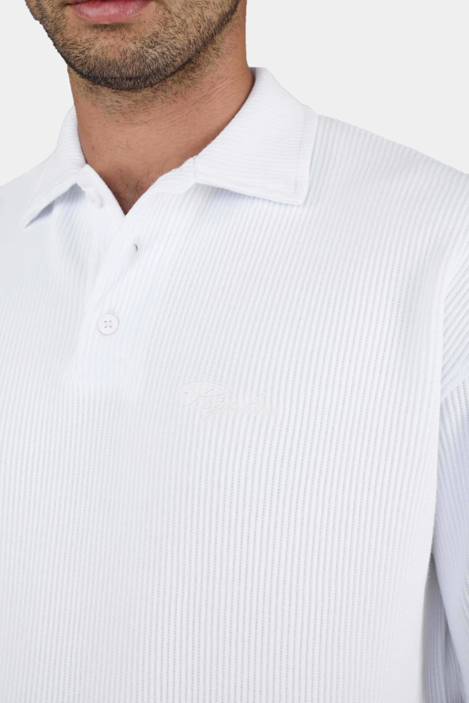 Signar Rib Polo Tee White Unbleached 4 Signar Rib Polo Tee White Unbleached - Image 4