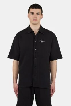 Signar Waffle Shortsleeve Shirt Washed Black Unbleached