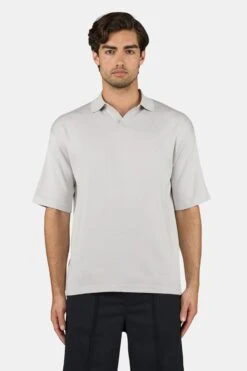 Casan Fine Knit Polo Shirt Pure Grey
