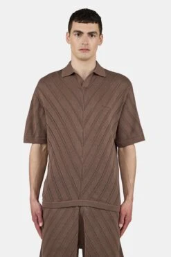 Canva Knit Polo Shirt Cozy Brown