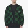 Todd Checkered Knit Cardigan Onyx Black British Green