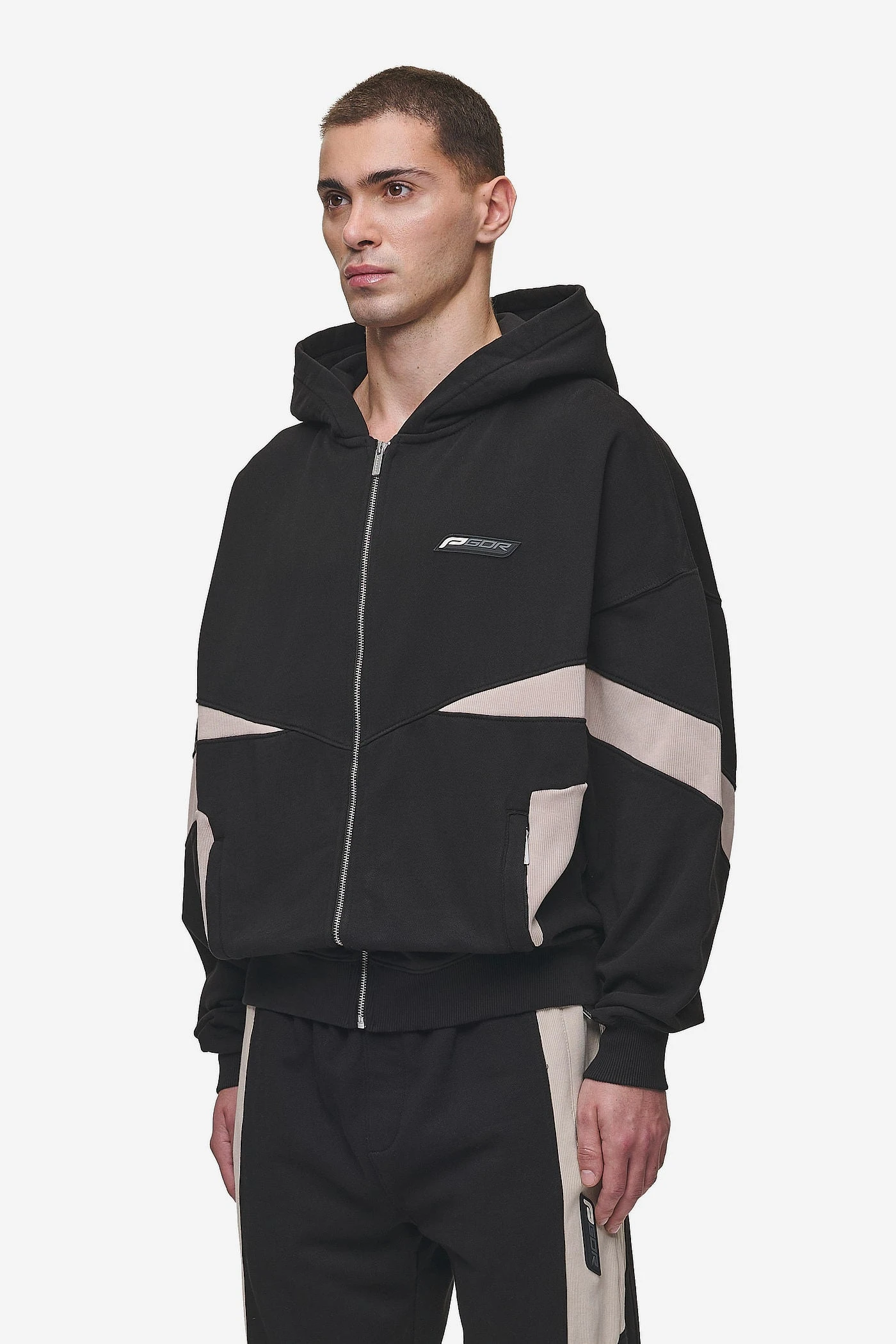 Aderno Boxy Sweat Jacket Washed Black Light Beige 3 Aderno Boxy Sweat Jacket Washed Black Light Beige - Image 3