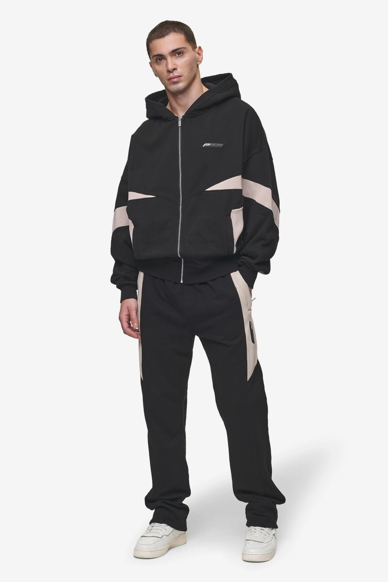 Aderno Boxy Sweat Jacket Washed Black Light Beige 2 Aderno Boxy Sweat Jacket Washed Black Light Beige - Image 2