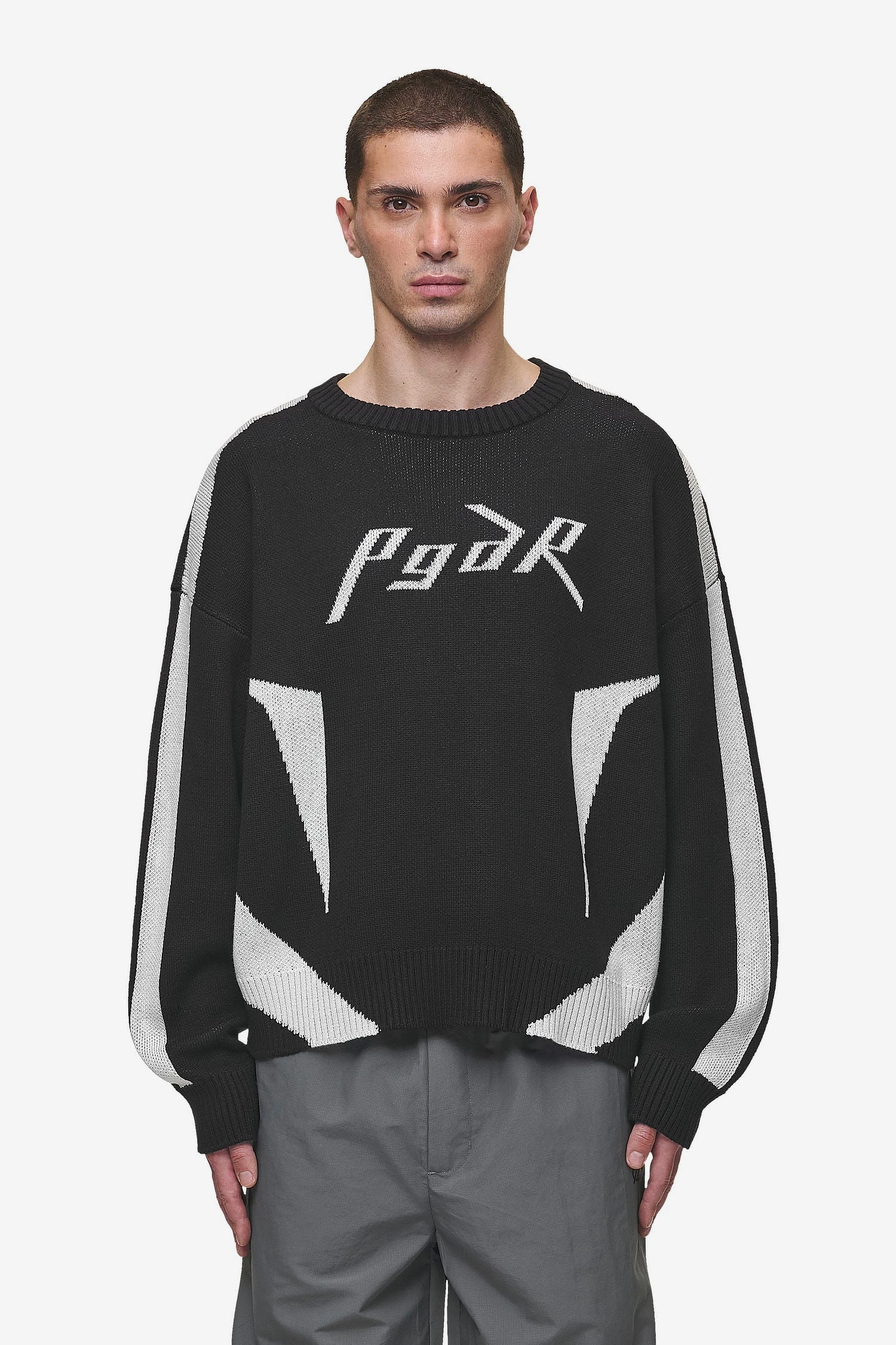 Kazan Boxy Knit Sweater Black Light Grey 1 Kazan Boxy Knit Sweater Black Light Grey