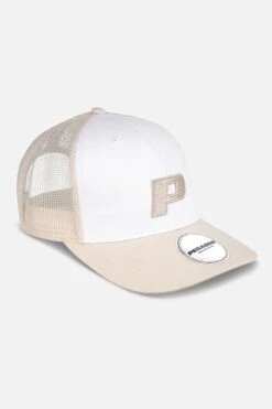 P Logo Baseball Trucker Cap White Desert Sand