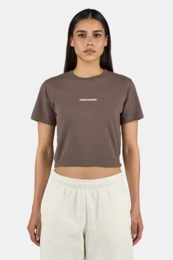 Ines Cropped Baby Tee Washed Cozy Brown White