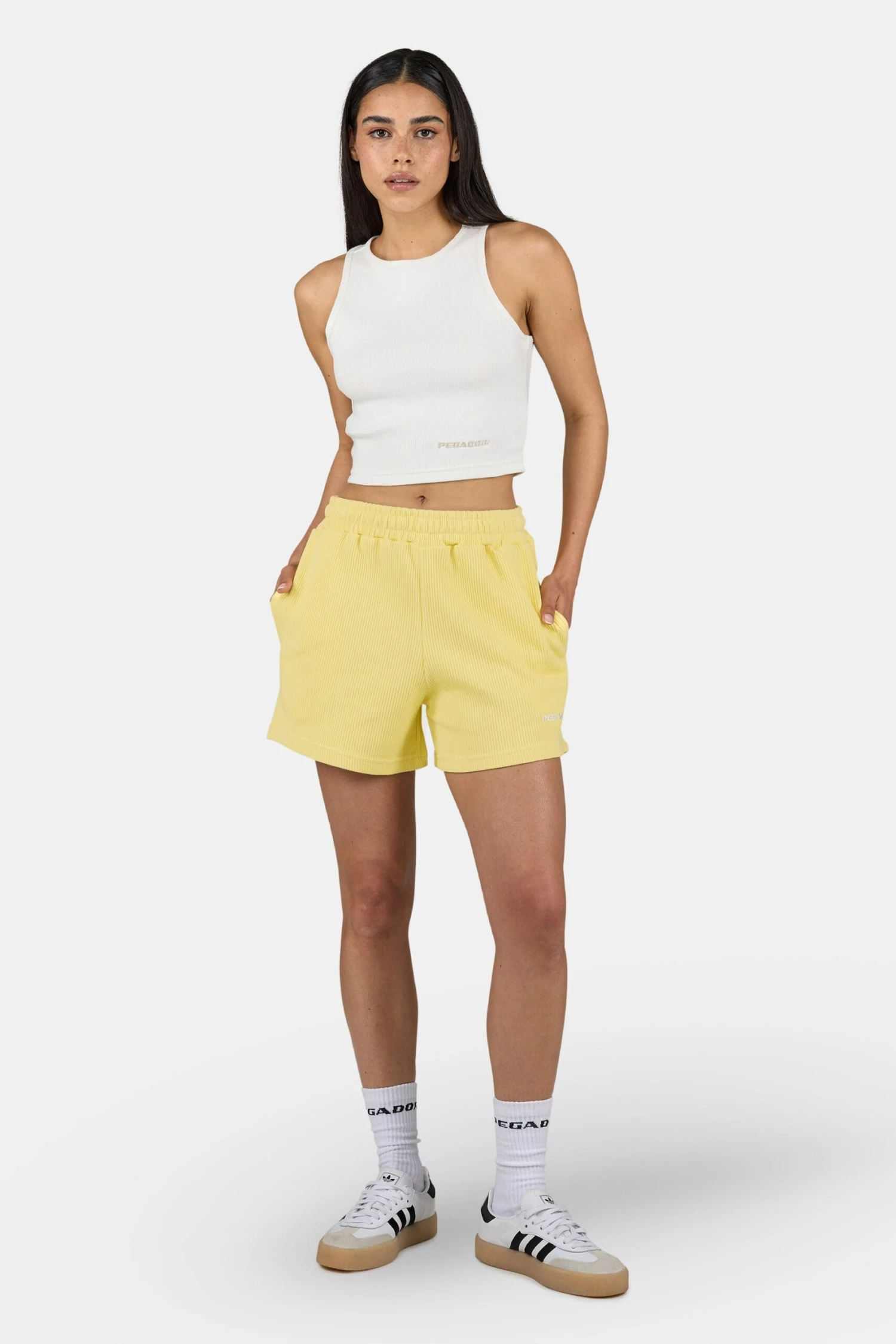 Amanda Rib Shorts Washed Soft Yellow 2 Amanda Rib Shorts Washed Soft Yellow - Image 2