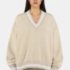 Stina V-Neck Oversized Sweater Washed Light Beige