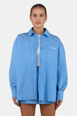 Monro Oversized Blouse Ocean Blue White