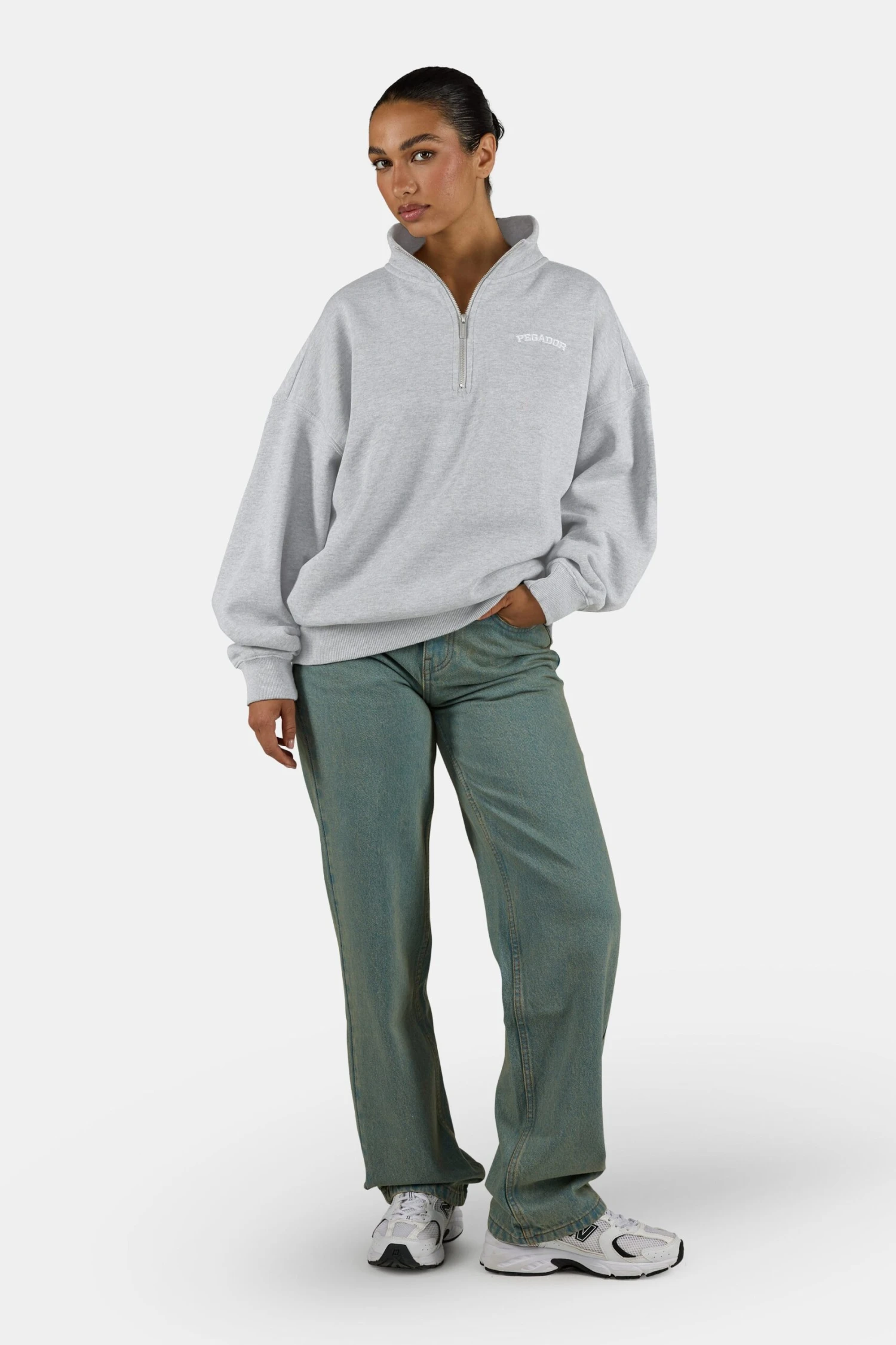Frieda Oversized Halfzip Sweater Heather Grey 2 Frieda Oversized Halfzip Sweater Heather Grey - Image 2