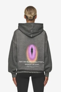 Lui Sprayed Oversized Hoodie Oil Dyed Deep Grey