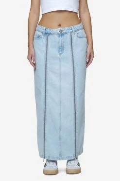 Aya Denim Midi Zip Skirt Washed Light Blue