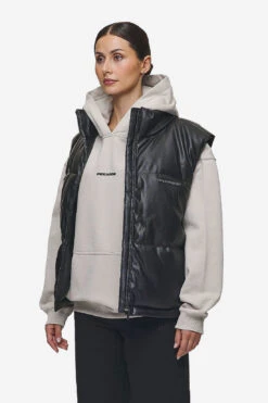 Priory Faux Leather Puffer Vest Metal Logo Black 10 Priory Faux Leather Puffer Vest Metal Logo Black -Pegador Sale Store PGDR WINTERJACKETS ECOMMERCE WOMENS52408