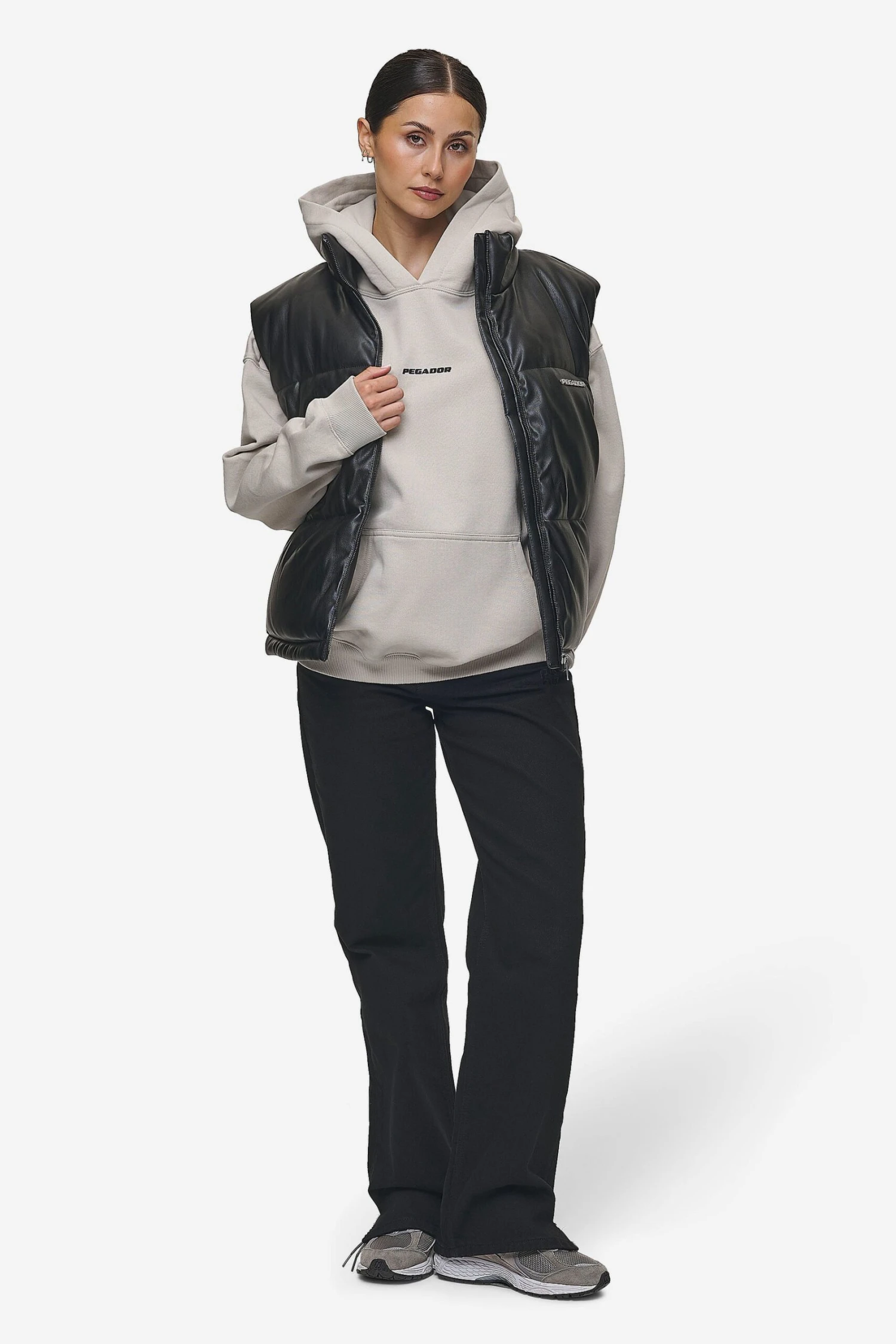 Priory Faux Leather Puffer Vest Metal Logo Black 2 Priory Faux Leather Puffer Vest Metal Logo Black - Image 2