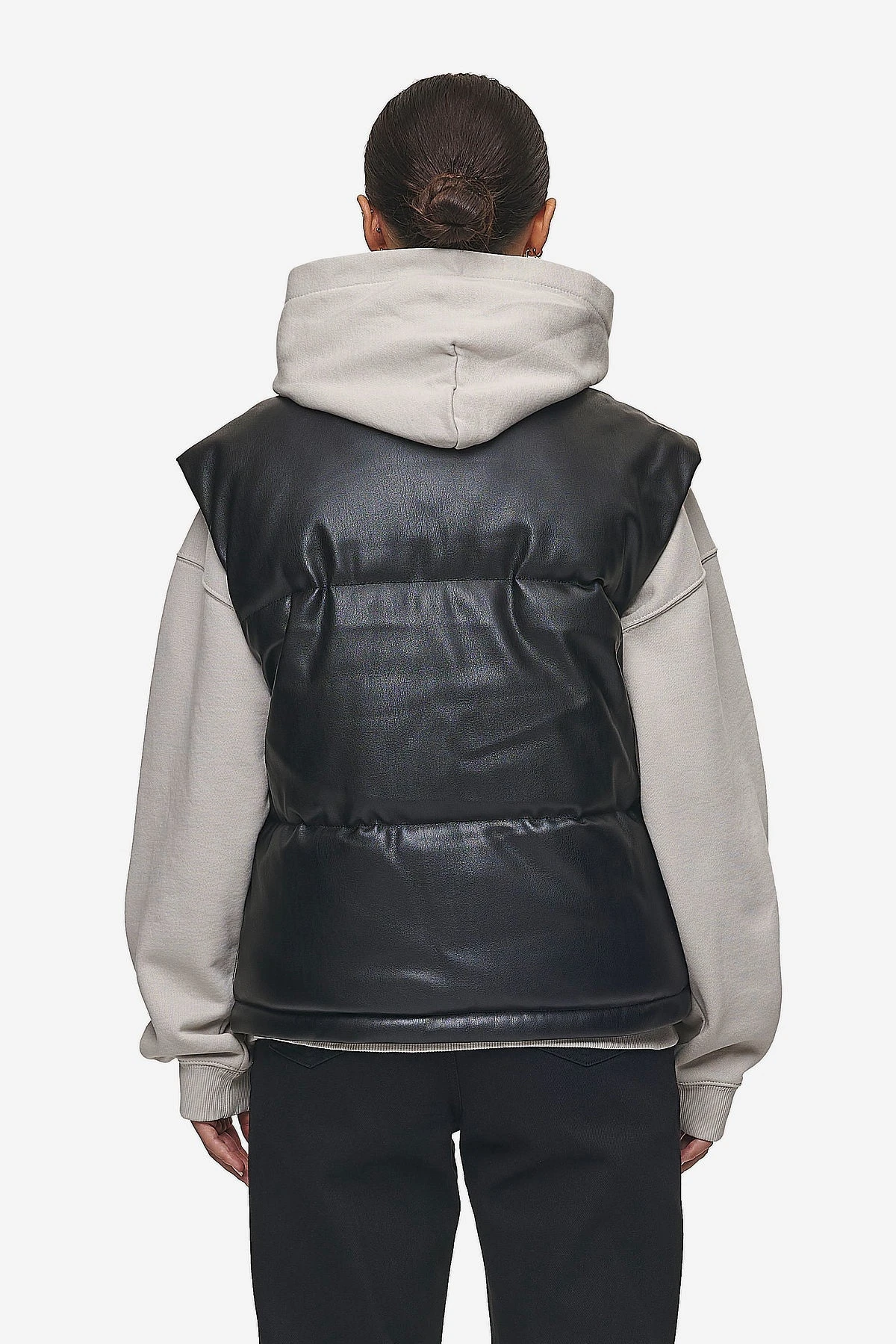 Priory Faux Leather Puffer Vest Metal Logo Black 5 Priory Faux Leather Puffer Vest Metal Logo Black - Image 5